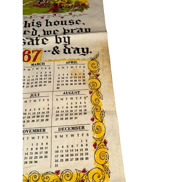 Vintage 1967 Cloth Wall Hanging Calendar Bless this House Oh Lord - Picture 3 of 7